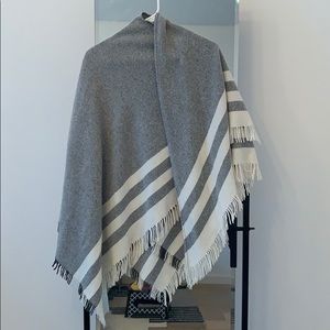 Grey and Ivory wool fringed wrap
